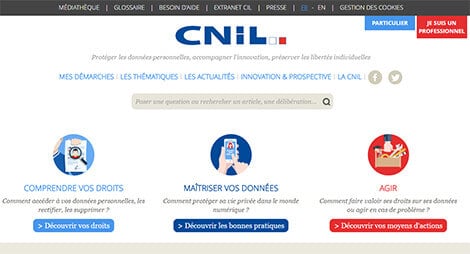 Page d'accueil du site de la CNIL